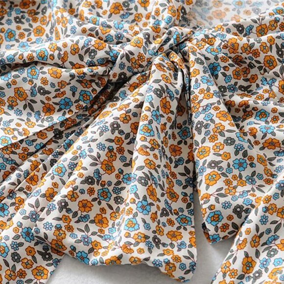 Floral Tie-Front Crop Top - Blue and Orange - Picture 8 of 10